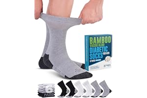 Doctor's Select Bamboo Viscose Black Diabetic Socks Men 9-12 - 7 Pairs Crew Stretch Top Mens Diabetic Socks