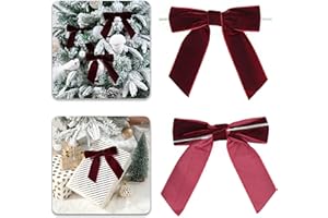 LIZLOVESS Burgundy Velvet Ribbon Christmas Bow 5 Inch Premade Maroon Bows for Christmas Tree Hanging Decorations Gift Wrapping Wreaths Crafts Outdoor Indoor Home Decor Wedding, Pack of 12