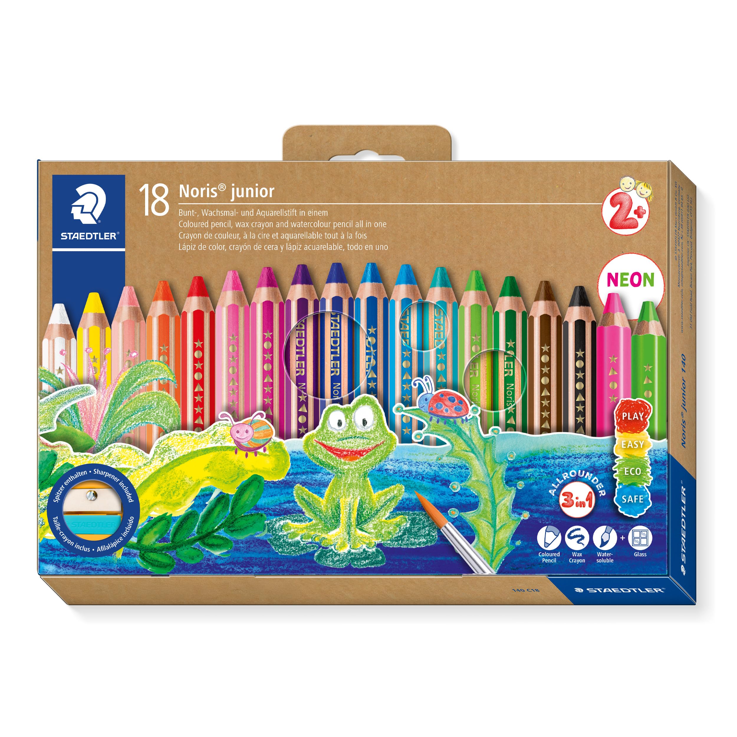 STAEDTLER Noris junior 3-in-1 colouring pencil pack of 18 assorted colours + sharpener