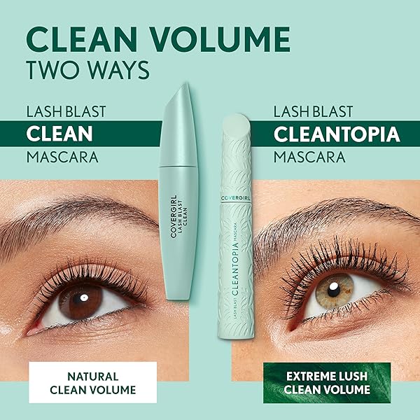 COVERGIRL LASH BLAST CLEAN VOLUME WATERPROOF MASCARA, VEGAN FORMULA, VOLUMIZING, SMUDGE-PROOF, CRUELTY FREE, VERY BLACK, 1 COUNT