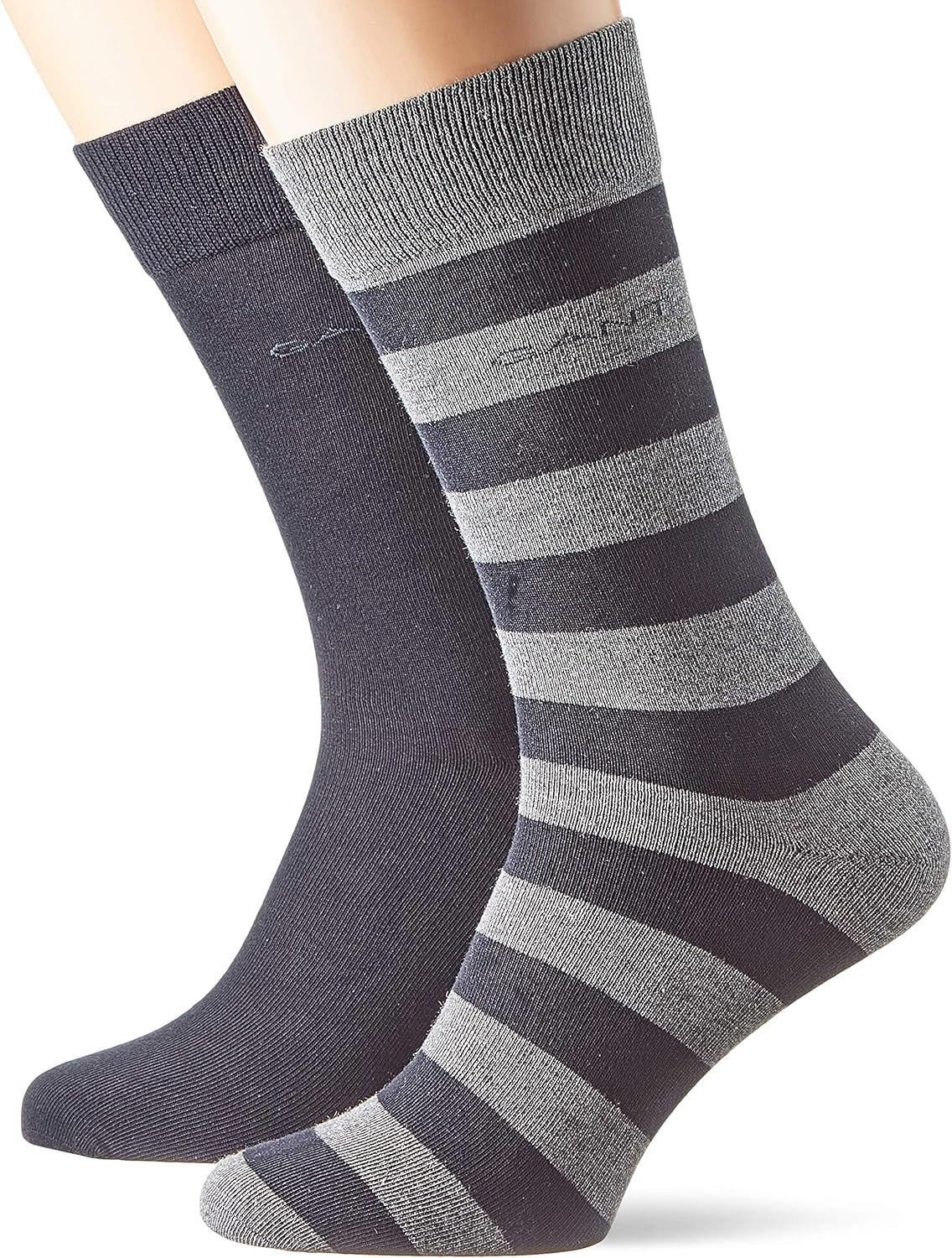 Gant Men's D1.2Pack Barstripe and Solid Sock Calf, Grey (Charcoal
