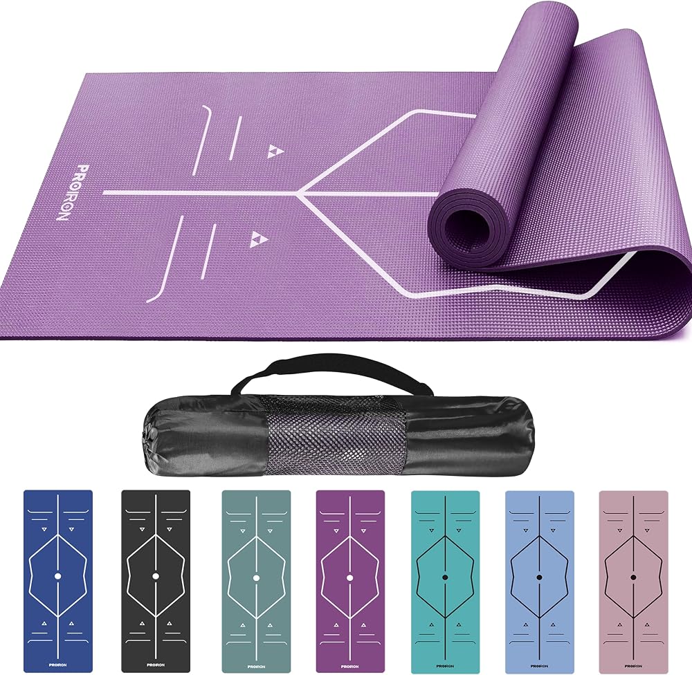 PROIRON Yoga Mat Alignment System Non Slip Large 173 x 61 x 0.4 cm Purple
