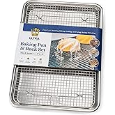 Ultra Cuisine Aluminum Baking Sheet with Stainless Steel Cooling Rack Set -Half Sheet Size Pan 13 x 18 inch, Durable Rimmed Sides, Easy Clean, Commercial Quality for Cooking and Roasting