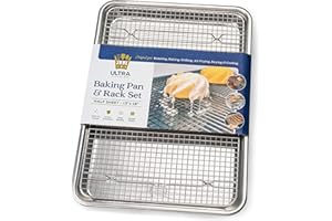Aluminum Baking Sheet with Stainless Steel Cooling Rack Set by Ultra Cuisine – Half Sheet Size Pan 13 x 18 inch, Durable Rimmed Sides, Easy Clean, Commercial Quality for Cooking and Roasting