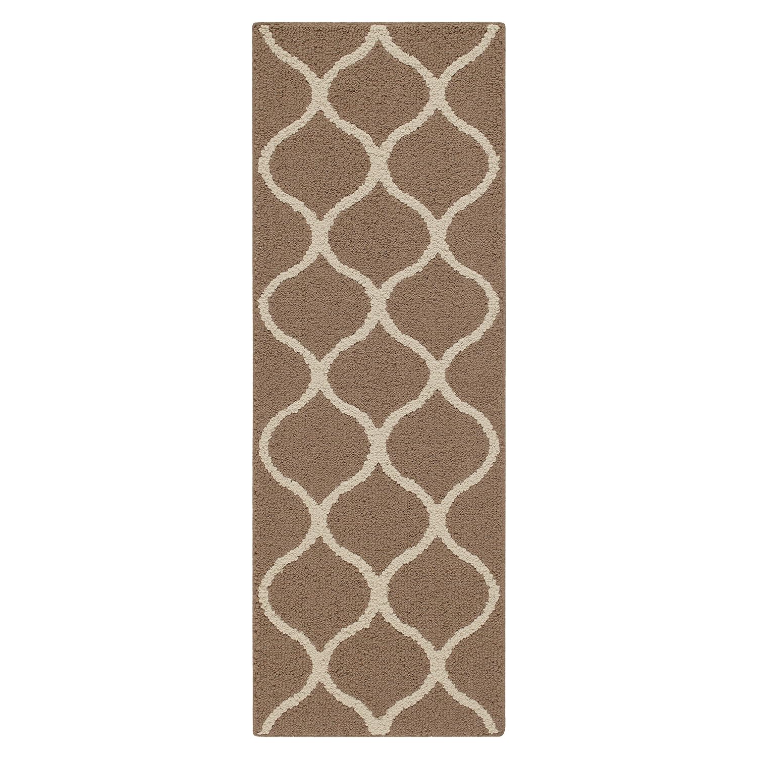 Maples Rugs Runner Rug - Rebecca 1'9 x 5' Non Skid Hallway Carpet Entry Rugs Runners [Made in USA] for Kitchen and Entryway, Café Brown/White