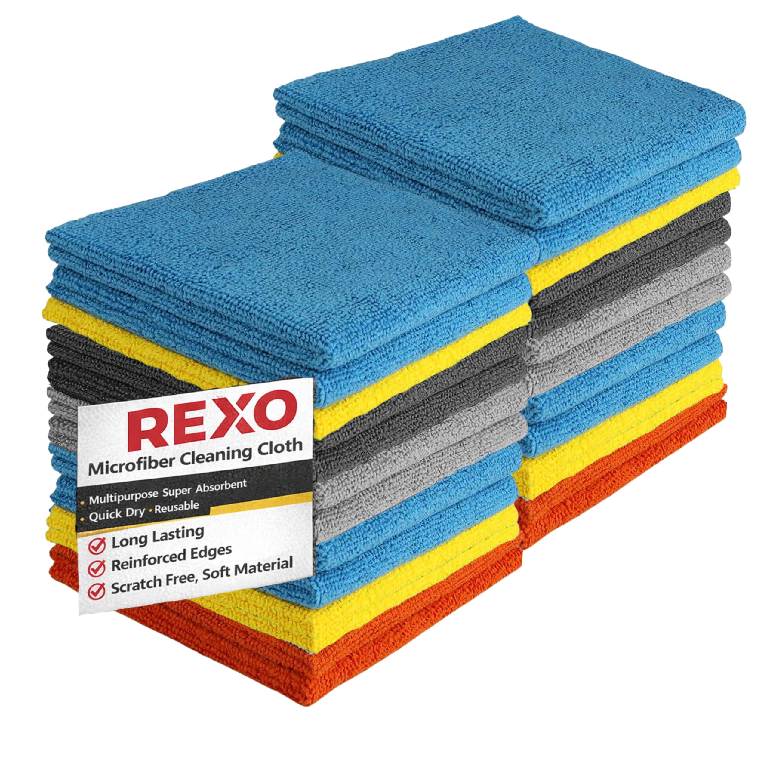 REXO - Microfibre Cloth 30x30cm Pack Of 50 Lint Free And Streak Free Cleaning Cloths Wipes For Home Furniture Polish, Kitchen, Car Cleaning, Bathroom, Window, Glass, Mirror And More (Mixed)