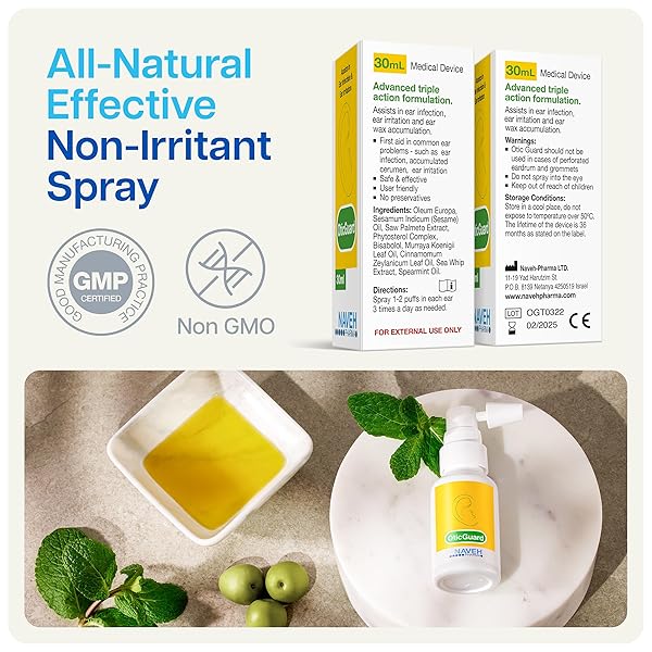 NAVEH PHARMA OTIC GUARD – NATURAL EAR SPRAY DROPS | ORGANIC HERBAL SWEET OIL BLEND 3 IN 1| ITCHY EAR, SWIMMER’S EAR, & EAR WAX REMOVAL | CLOGGED EARS | 0.5 FL OZ