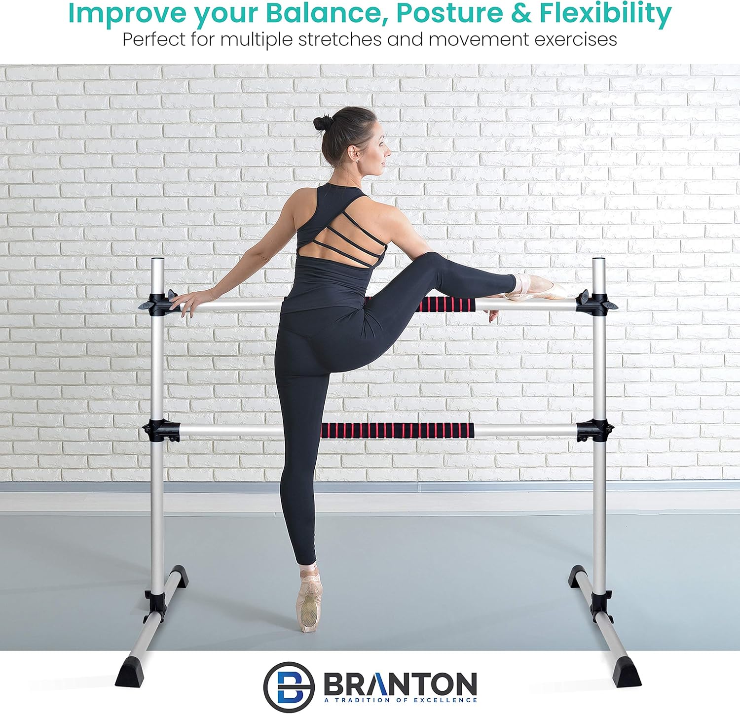 B BRANTON Ballet Barre Workout Equipment Bundle - 4’ Height Adjustable Lightweight 5 Piece Home Dance Set Including Ballet Bar and Leg Stretcher - Ballet Exercise Set for Home Practice : Sports & Outdoors