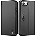 SHIELDON Case for iPhone SE 2022/SE 2020, Genuine Leather Card Holder Magnetic Stand Flip Book Cover Shockproof Protection Case Compatible with iPhone SE3/SE2/8/7 - Black