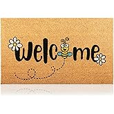 Bee - 17"x29" - Coir Door Mat with Heavy Duty Backing - Welcome Mats for Entryway, Porch - Anti-Slip PVC & Coconut Fiber Surf