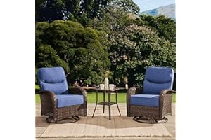 HILLGA Swivel Rocking Patio Chairs Set, 3-Piece Porch Set of 2 Chairs with 6" Thick Cushions & Small Side Table, Basic Vision (Blue)