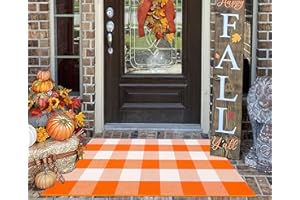 BUAGETUP Fall Door Mat Outdoor 24''x35''Orange and White Outdoor Porch Rug Cotton Woven Washable Layered Doormat for Halloween Door Mat,Kitchen,Farmhouse,Entryway