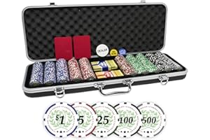 DA VINCI Professional Set of 500 11.5 Gram Casino Del Sol Poker Chips with Denominations, 2 Decks of Plastic Playing Cards, 2 Cut Cards & 3 Dealer Buttons (Black ABS Case)