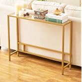 MAJARO Small Modern Console Table for Entryway, Tempered Glass with Metal Frame Sofa Table for Living Room, Hallway, Office (Single-Layer, Gold)