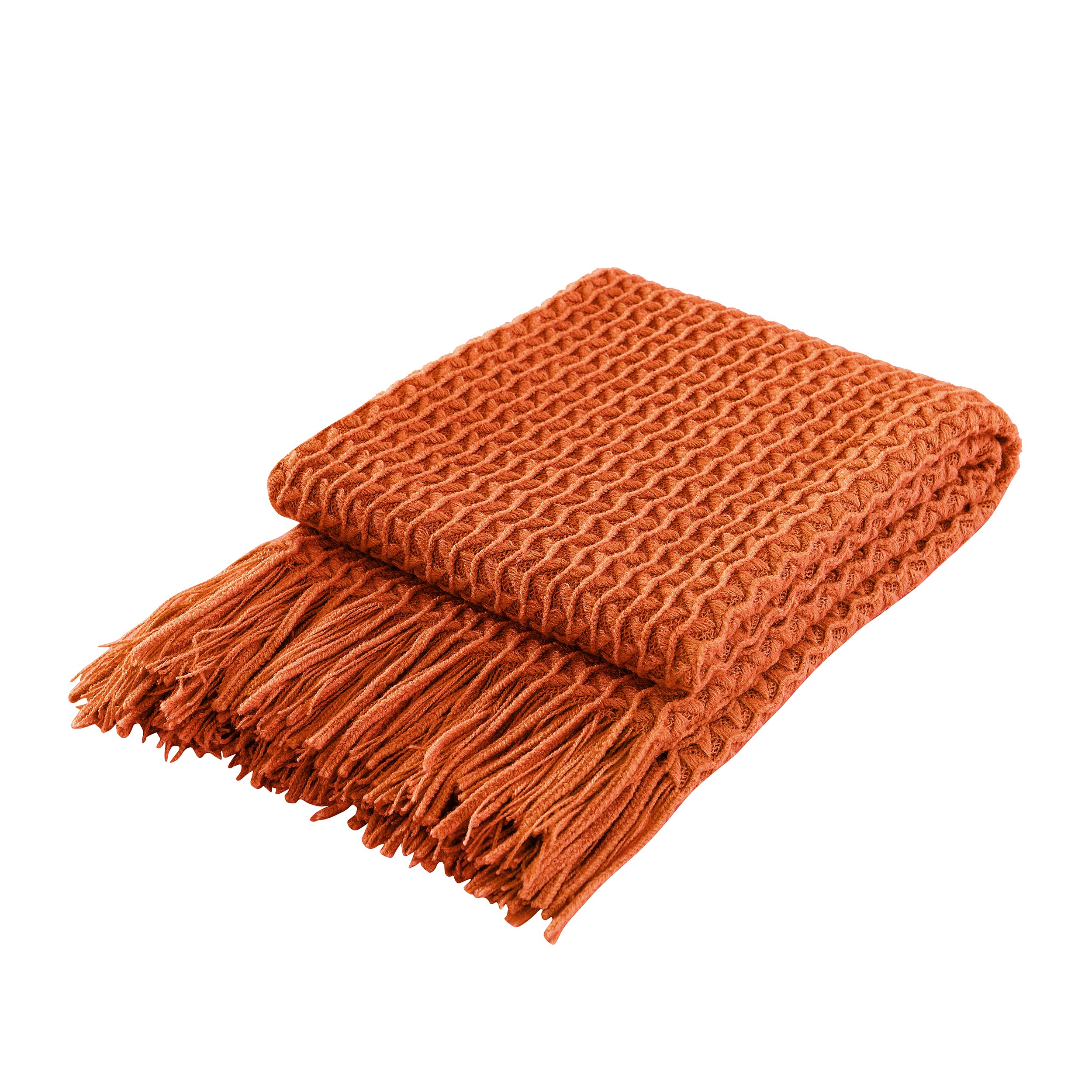Super Soft Decorative Knit Throw Blanket for Sofa Couch Chair Bed, Lightweight Travel Blanket Nap Throw, Cashmere-like Soft and Cozy, Delicate Weave Pattern with Fring,Orange ,127x152cm