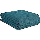 GLAMBURG 100% Cotton Bed Blanket, Breathable Bed Blanket Queen Size, Cotton Thermal Blankets Full - Queen Size, Perfect for Layering Any Bed for All Season - Teal