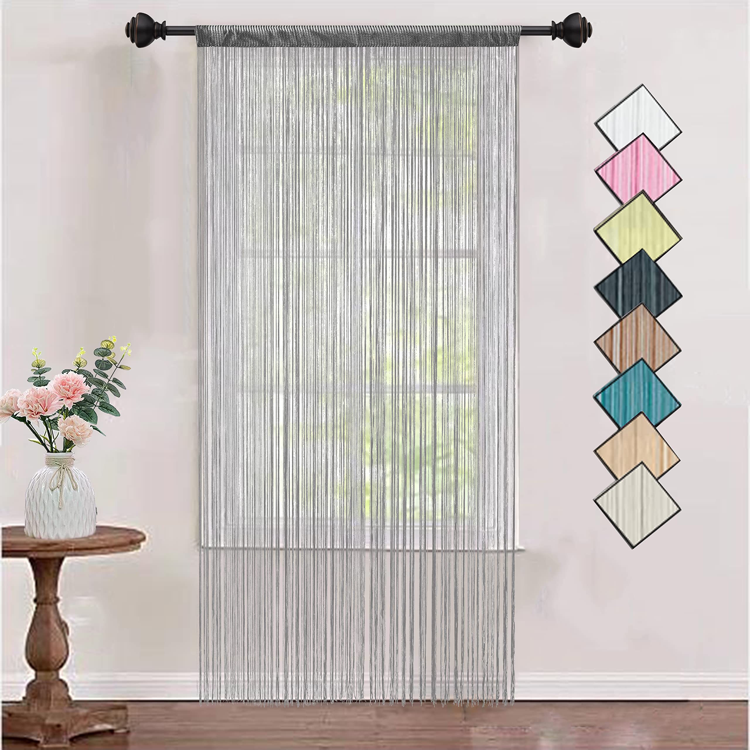 HSYLYM String Curtains Dense Decorative Use Single Door Curtain for Windows,Grey,90 x 200 cm