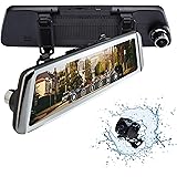 Rexing M1 HD Dual Channel Rear View 10” IPS Touch Screen Mirror Dash Cam 1296p + 720p Wide Angle Dashboard Streaming Media Recorder DVR with Rear Camera, G-Sensor, Loop Recording, Backup Camera