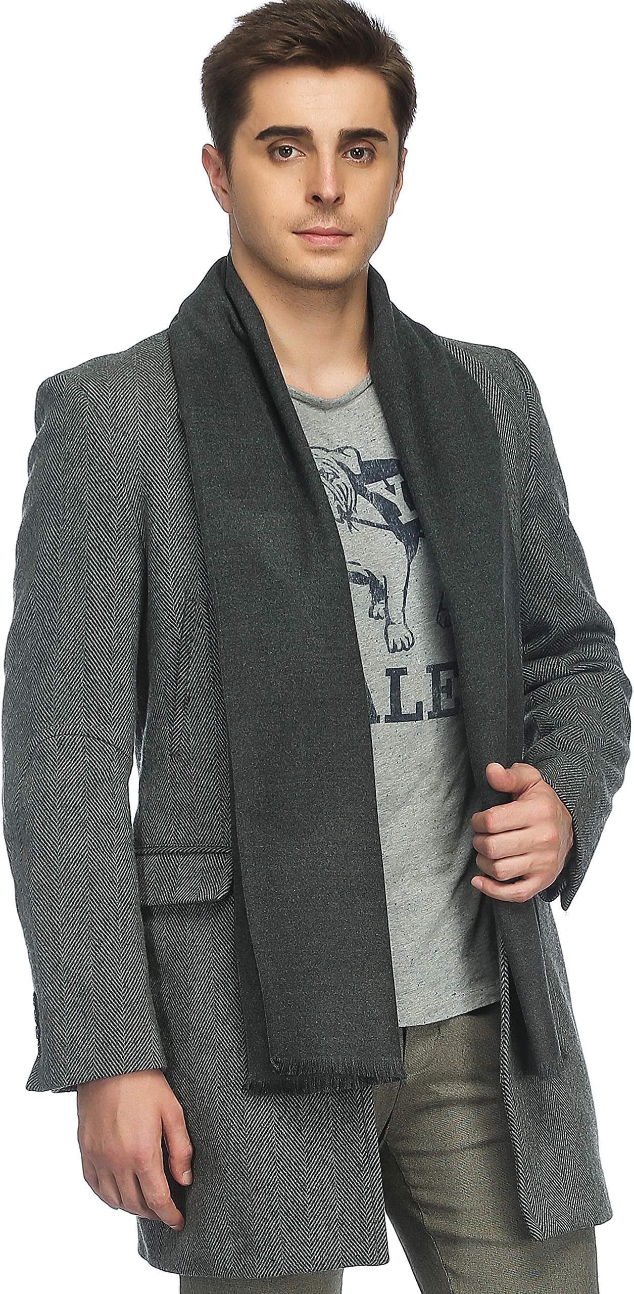 Mens Classic Cashmere Winter Warm Scarf - PoilTreeWing Long Soft Tassel Scarf