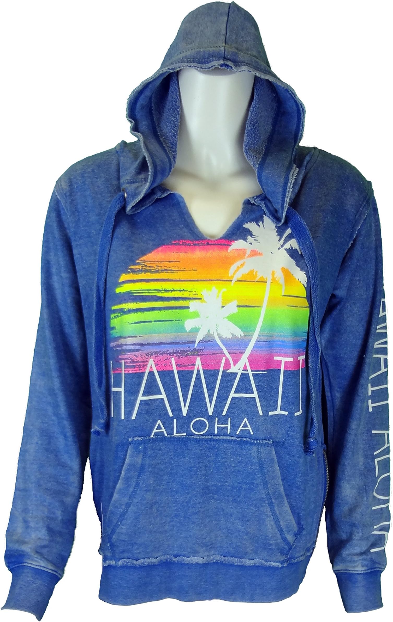 Maui Clothing Sunset Palm Hawaii Aloha Burnout Hoodie (Large)