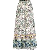 CFLONGE Women Wide Leg Pants Casual High Waist Floral Palazzo Pants for Women Flowy Trendy Lounge Boho Beach Trousers Pockets