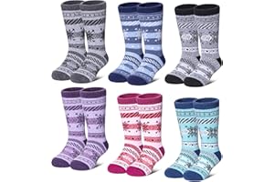 LANLEO Kids Wool Socks For Toddlers Boys Girls Hiking Winter Warm Cozy Thick Heavy Thermal Crew Boot Socks 6 Pairs