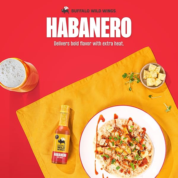 BUFFALO WILD WINGS HABANERO HOT SAUCE, 5 FL OZ, HOT DIPPING SAUCE, MARINADE AND SEASONING FOR CHICKEN WINGS AND PORK RIBS, MADE WITH HABANERO PEPPERS