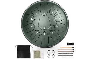 VPXECS Steel Tongue Drum, 6 Inch 11 Notes Rain Drum for Outside, Hand Pan Drum with Music Book, Mallets and Carry Bag, for Musical Education Meditation Yoga, Gifts for Kids, Adult, Friends (Green)