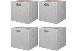 BinWhiz Set of 4 Collapsible Linen Storage Cubes - 13x13x13 Inches Fabric Bins for Kallax Shelves, Cabinet, Bookcase, Closet - Versatile Home Organizer Boxes for Decor and Laundry (Gray)