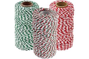 SORDIM Cotton Twine String, 984 Feet Holiday Bakers Twine String Rope, Christmas Twine Cord for Gift Wrapping, Craft Making (Red Green, 3pcs)