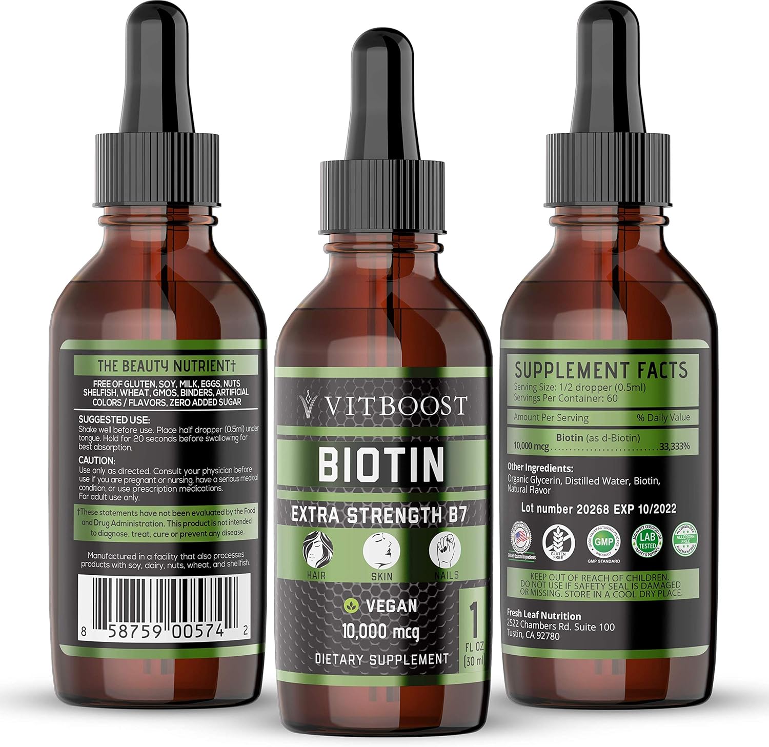 Extra Strength 10,000mcg Biotin Liquid Drops with Organic Berry Flavor | 60 Servings | Vegan Formula Supports Hair Growth, Strong Nails, Healthy Skin | NO Artificial Preservatives: Health & Personal Care