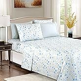 Elegant Comfort Softest and Coziest 4-Piece Sheet Set - 1500 Premium Hotel Quality Microfiber - Deep Pocket, Wrinkle Resistant 4-Piece Floral Bed Sheet Set, Twin XL, Laurel Blue