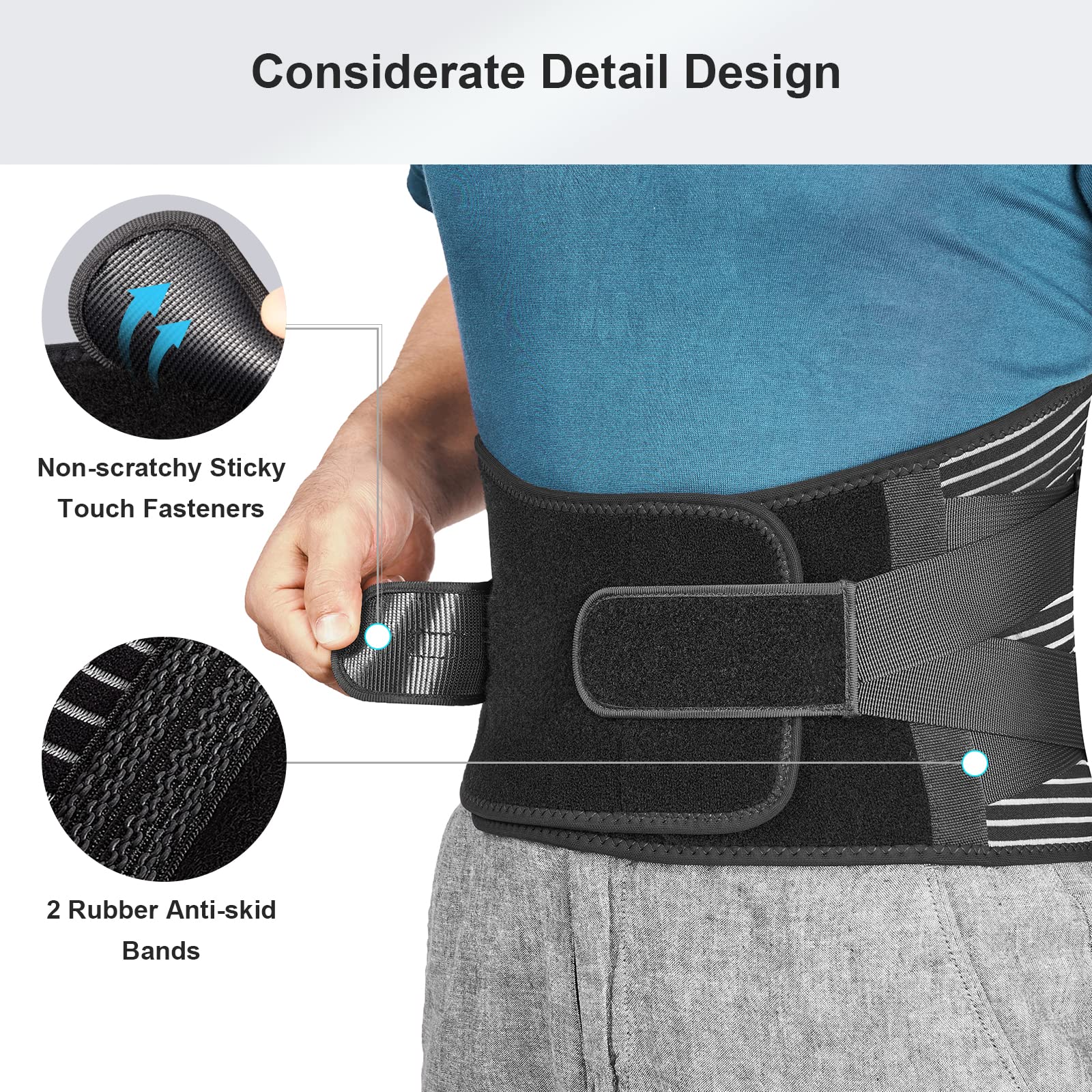 FREETOO Back Braces for Lower Back Pain Relief with 6 Stays, Breathable Back Support Belt for Men/Women for work , Anti-skid lumbar support belt with 16-hole Mesh for sciatica(M)