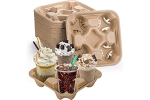 40Pcs 4 Cup Drink Carrier, Biodegradable Pulp Fiber Drink Holder for Coffee/Beverage, 8-32 oz To Go Cup Carrier for Delivery 