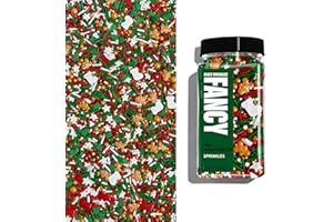 Fancy Sprinkles Limited Edition Holiday All Wrapped Up Red and Green Crunchy Sprinkles (Fancy's signature inclusion), Christmas Tree Shapes, White Stars, Nonpareils, Gingerbread Men and Stocking Shapes (0.5c)