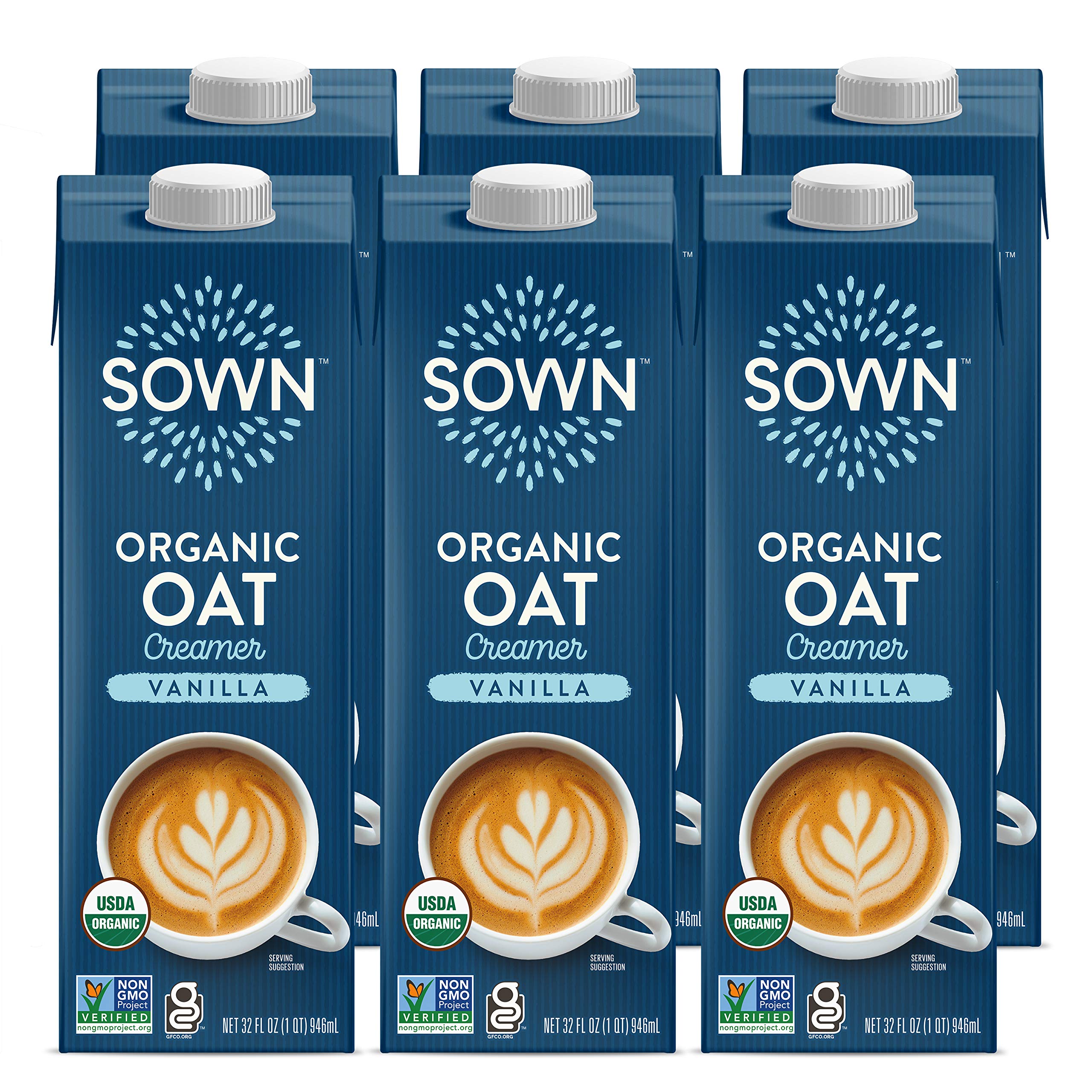SOWN Organic Oat Creamer Vanilla - Barista Oat Milk Non Dairy Coffee Creamer - Plant Based, Dairy-Free, Vegan, Gluten-Free, Non-GMO, Shelf Stable - 32oz (Pack of 6) Image