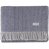 Sferra Celine Herringbone, 100% Cotton Throw Blanket - Navy