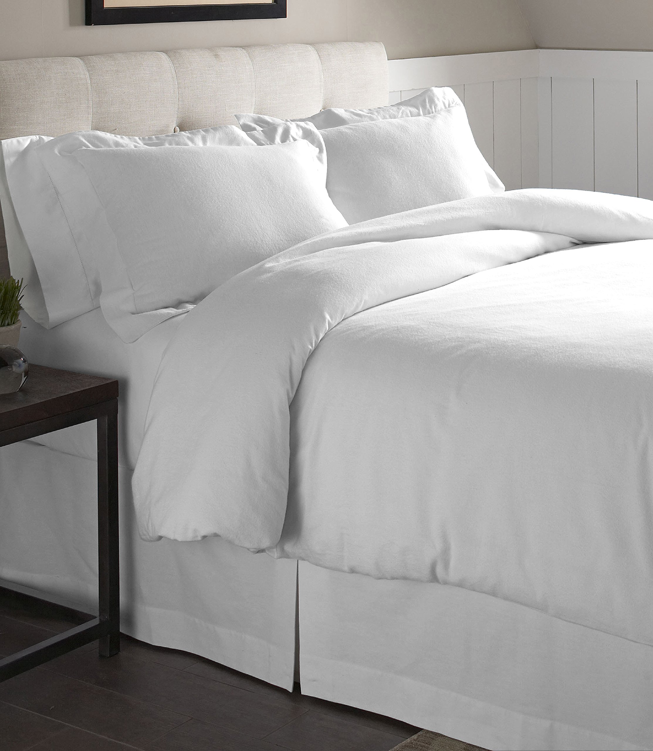Pointehaven Flannel Oversized Duvet Set, Cotton, White, Twin
