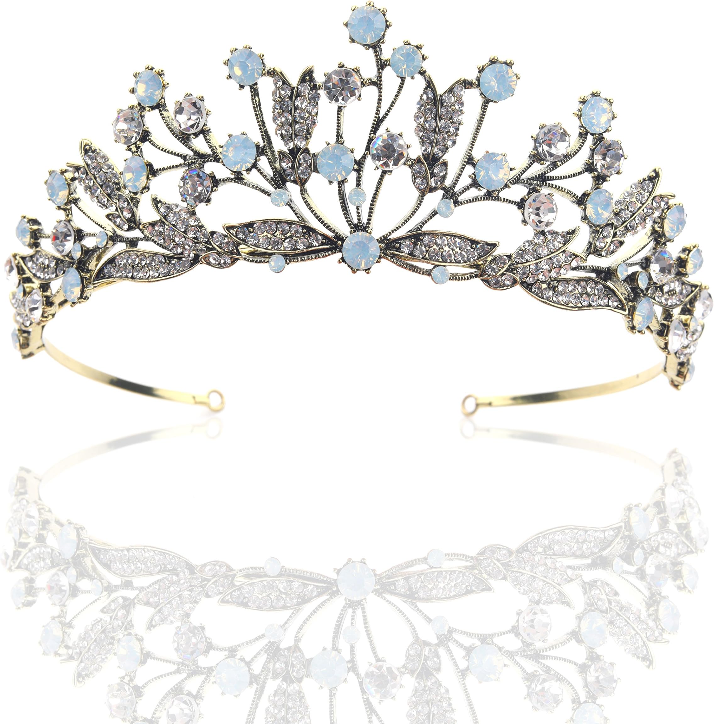 Yean Wedding Crown and Tiara Bridal Princess Queen Crown Baroque Vintage Rhinestone Headband for Bride and Bridesmaid Gold (Black)