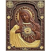 bgcarpenter Wooden Immaculate Heart of Mary Wall Decor Handmade Virgin Mary Wall Art Our Lady Statue for Home Decor-10 Inch