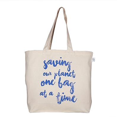 EcoRight Large Tote Bag 100% Cotton Canvas Reusable EcoFriendly PrintedSaving Our Planet (Natural) 0201A01