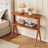 LITTLE TREE Narrow Side Table, 2-Tier Farmhouse End Table with Solid Wood Legs, Small Side Table, Space-Saver for Living Room, Bedroom, Entryway (Walnut)