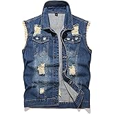 RANMCC Men's Denim Vest, Slim Fit Ripped Casual Sleeveless Jean Jacket Vest for Men