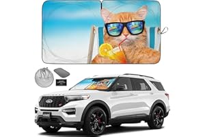 Autoamerics 1-Piece Windshield Sun Shade - Cool Cat Design Foldable Car Front Window Sunshade for Cars SUV Truck - Heat Blocker Visor Protector Blocks Max UV Rays and Keeps Your Vehicle Cool - Medium