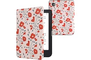 kwmobile Case Compatible with Kobo Clara 2E / Tolino Shine 4 Case - eReader Cover - Poppy Red/Green/Beige