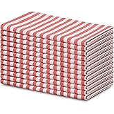 Blue Needles Set of 12 Striped Cloth Napkins 100% Cotton Dinner Table Napkins 18x18 inches, Soft, Reusable, Absorbent & Washable, Ideal for Valentine's Day Parties, Events & Everyday Use - Red & White