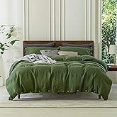 EVERLY 100% Pure Linen Duvet Cover Set King Size104X90Inch 3pcs (1 Duvet Cover,2 Pillowcases) Soft and Breathable for All Season with Coconut Button Closure, Suitable for Hot Sleepers-Mossy Green