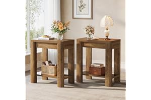 Tribesigns End Table for Living Room, Farmhouse Wooden Side Table with Storage Shelf, Small Narrow Bedside Accent Furniture f