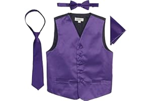 Gioberti Kids and Boys 4pc Satin Formal Vest Set - Vest, Bowtie, Tie, Pocket Square