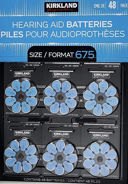 Amazon Com Kirkland Signature Hearing Aid Batteries 48 Pack Zinc Air Size 675 Health Personal Care